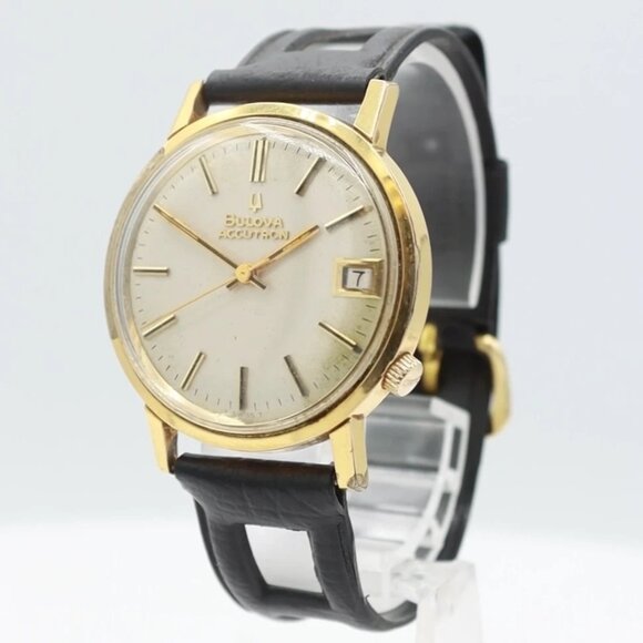 Vintage 1968 Bulova Accutron Date Men's Tuning Fork Wristwatch Swiss Gold Tone